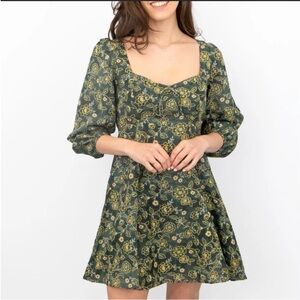 NWT J Crew Sweetheart Long-Sleeve Mini Dress in Vintage Vines Boho Chic Size 4